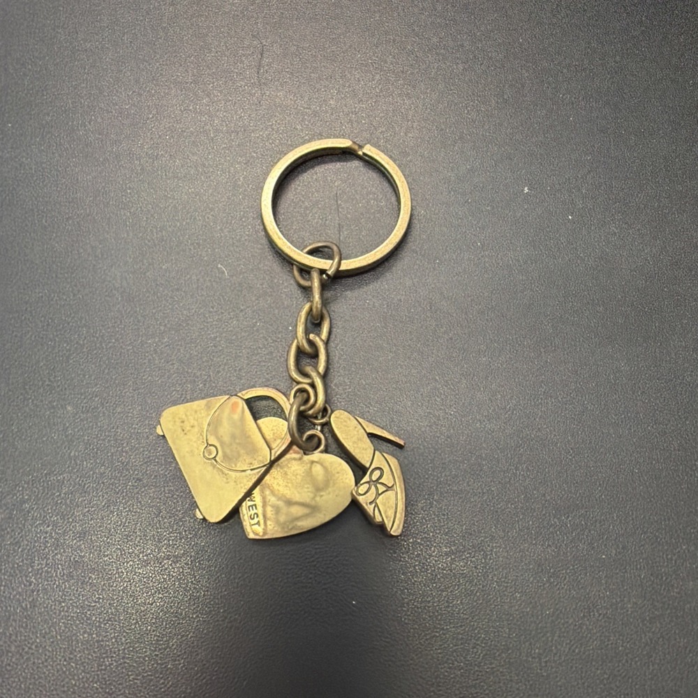 Vintage Nine West Charm Keychain Purse Heart High Heel Shoe Brass Tone